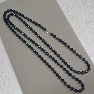 Navy GlassBeaded Necklace 47"